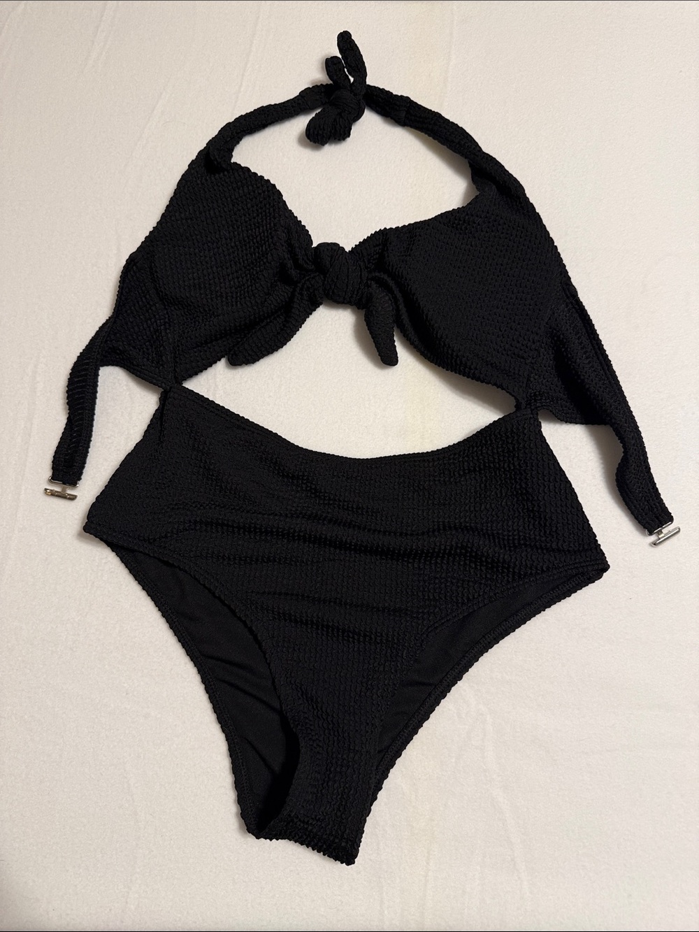 SHEIN Black Halter Cutout One-Piece Swimsuit with Front Knot
